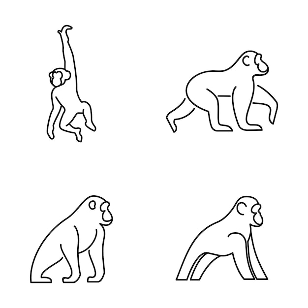 Ilustración del diseño del icono del logotipo de Set Chimpanzee Line