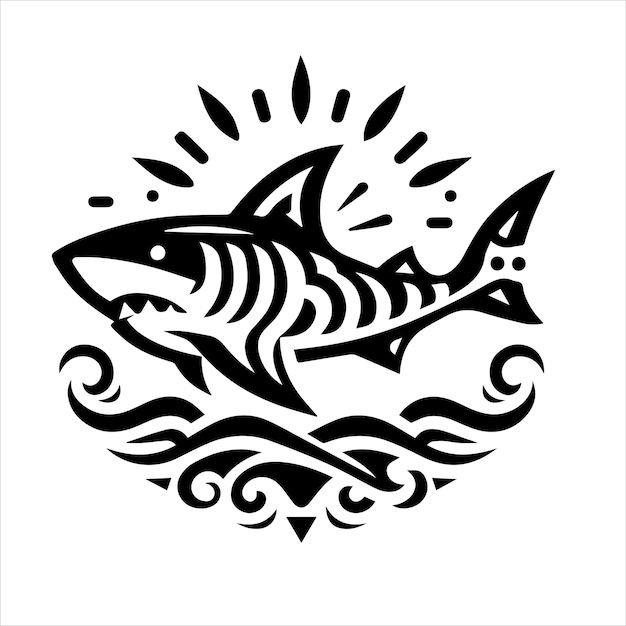 Ilustración del diseño del icono del logotipo de la tribu del tiburón