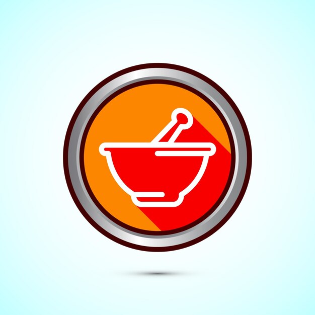 Ilustración del diseño del icono de mortero y pestillo Símbolo de letrero de farmacia para el sitio web de la aplicación y el logotipo Diseño de botón de sombra naranja