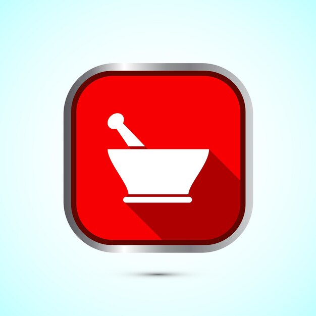 Ilustración del diseño del icono de mortero y pestillo Símbolo de letrero de farmacia para el sitio web de la aplicación y el logotipo Diseño de botón de sombra roja