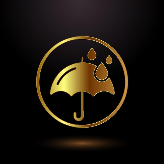 Ilustración del diseño del icono del paraguas en estilo de color dorado