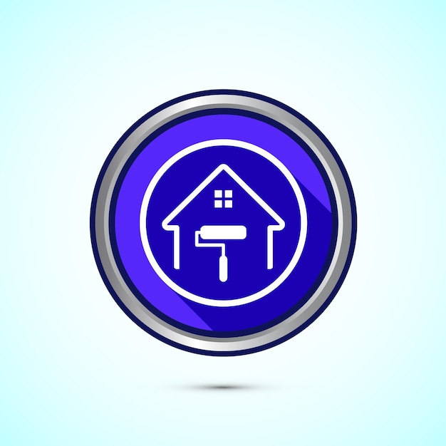 Ilustración del diseño del icono de pintura de la casa Símbolo de señal de pintura de casa para aplicaciones y sitios web Diseño de botón de sombra azul