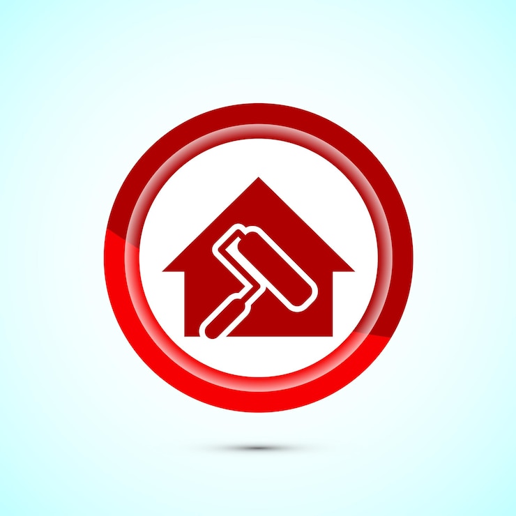 Vector ilustración de diseño de icono de pintura para el hogar símbolo de señal de pintura de casa para aplicaciones y sitios web diseño de botón de color rojo