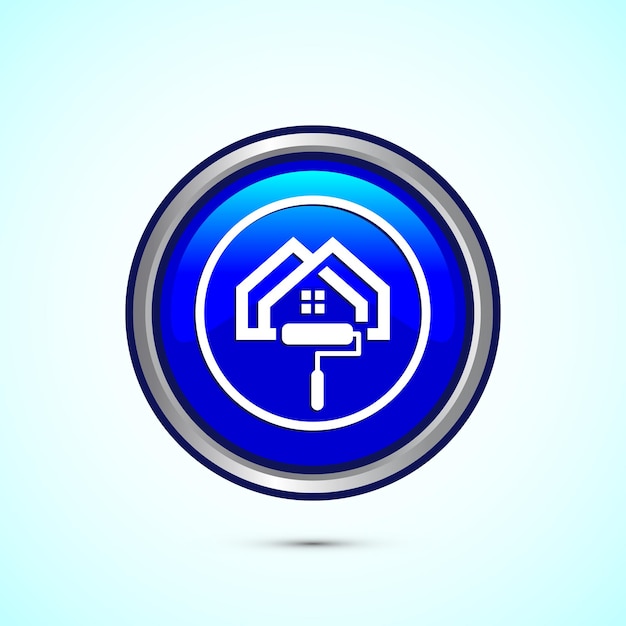 Ilustración de diseño de icono de pintura para el hogar Símbolo de señal de pintura de casa para aplicaciones y sitios web Diseño de botón redondo de color azul