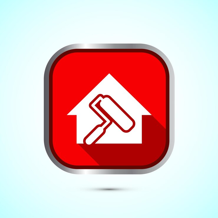 Vector ilustración de diseño de icono de pintura para el hogar símbolo de señal de pintura de casa para aplicaciones y sitios web diseño de botón de sombra roja