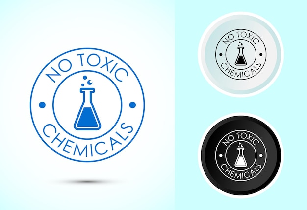 Ilustración del diseño del icono Sin productos químicos tóxicos Sin signo químico nocivo en color blanco y negro