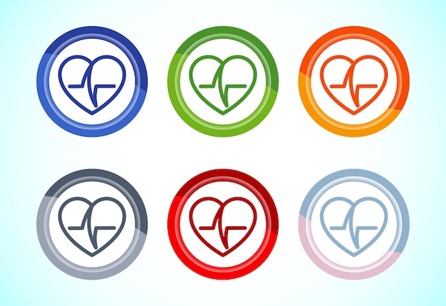 Ilustración del diseño del icono del pulso cardíaco Símbolo de señal cardíaca médica Conjunto de diseño de botones de 6 colores