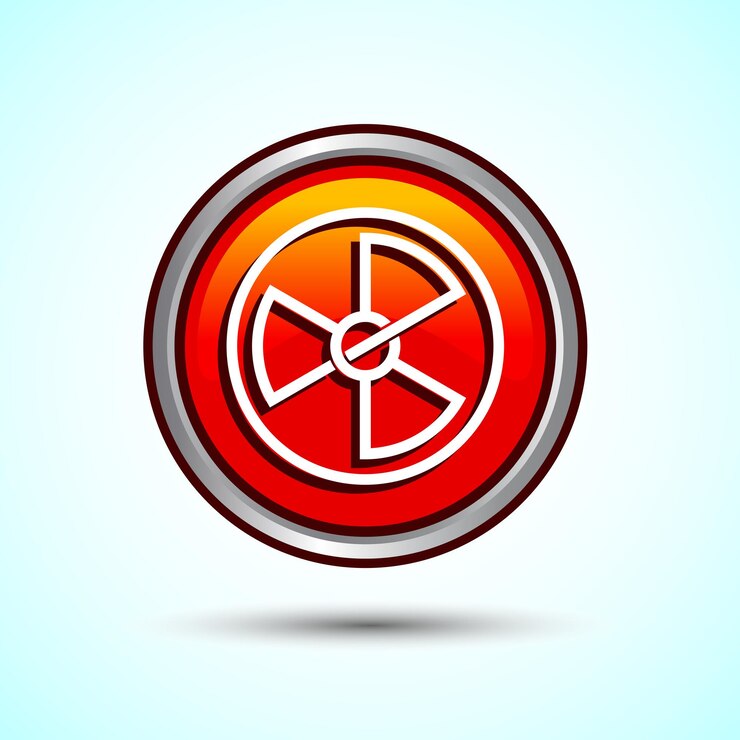 Vector ilustración del diseño del icono de radiación icono de peligro biológico diseño del botón redondo de color naranja