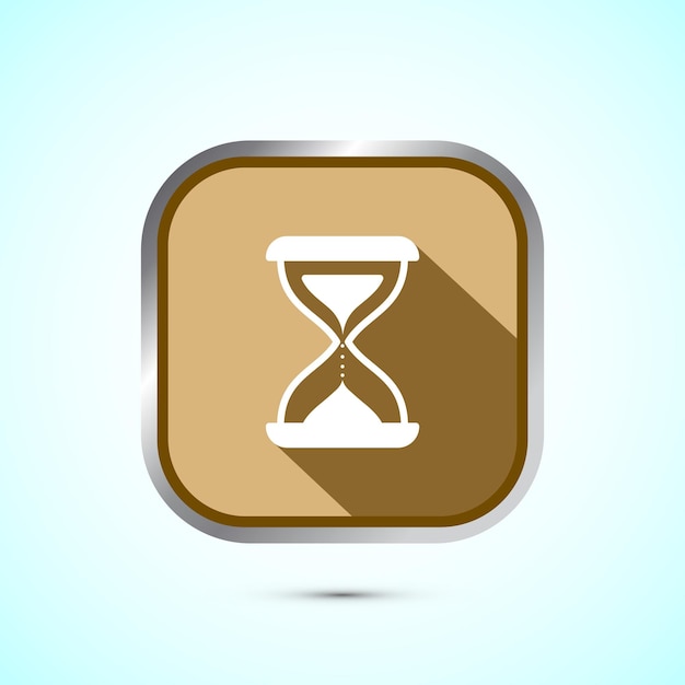 Ilustración del diseño del icono del reloj de arena Símbolo de reloj de arenilla Signo de medición del tiempo Diseño del botón de sombra de color dorado