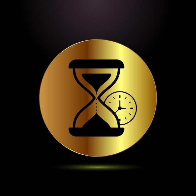Ilustración del diseño del icono del reloj de arena Símbolo de reloj de tierra Signo de medición del tiempo en estilo de color dorado