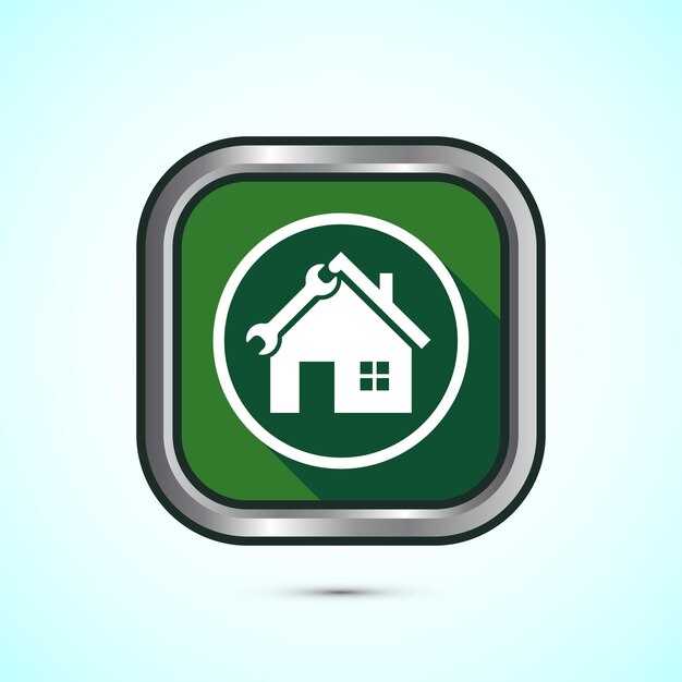 Ilustración del diseño del icono de reparación de la casa Señal de reparación o mantenimiento de remodelación de la casa Diseño de botón de sombra verde