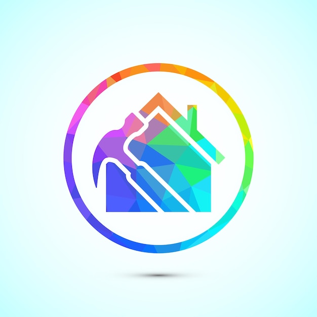 Ilustración del diseño del icono de reparación de la casa El signo de reparación o mantenimiento de remodelación de la casa en estilo low poly