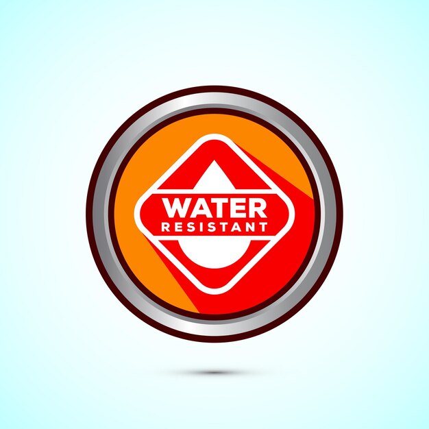 Ilustración del diseño del icono resistente al agua Signo a prueba de agua Protección a prueba de líquidos Diseño del botón de sombra de color naranja