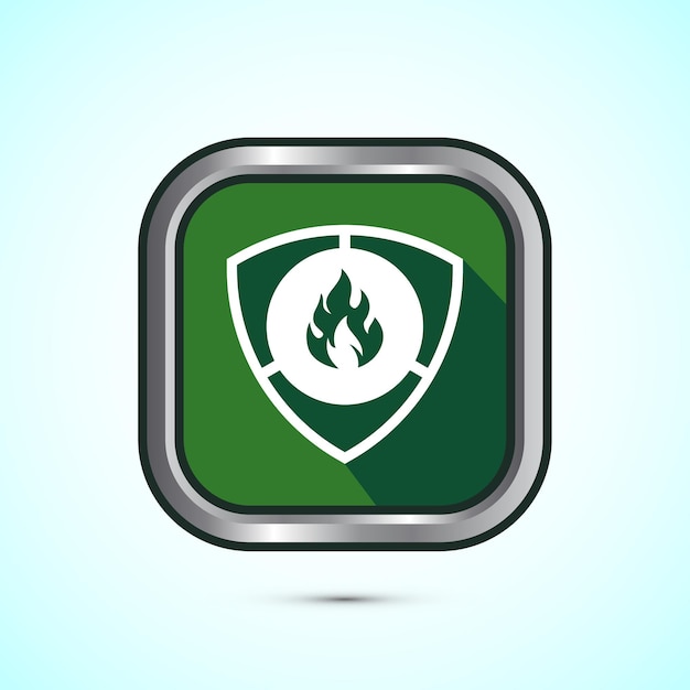 Ilustración de diseño de icono resistente al fuego Símbolo de señal de protección contra llamas de fuego Diseño de botón de sombra de color verde