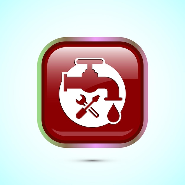 Ilustración del diseño del icono del servicio de suministro de agua Símbolo del servicio de reparación de fontanería Diseño de botón cuadrado de color rojo