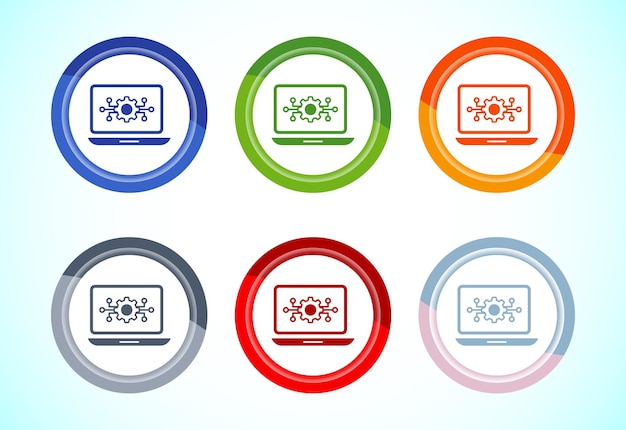 Ilustración de diseño de icono de tecnología de la información Icono de tecnología digital Conjunto de diseño de botones de 6 colores