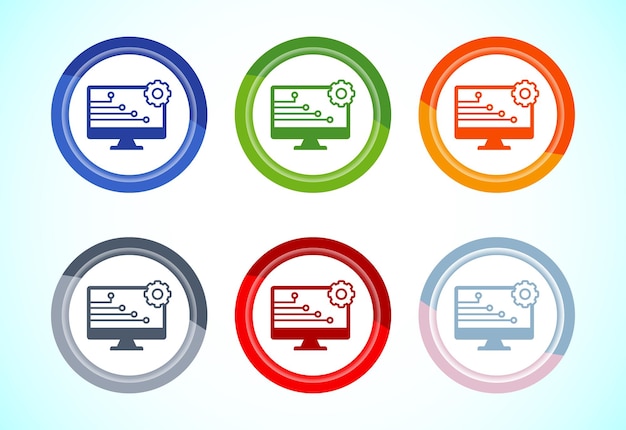 Ilustración de diseño de icono de tecnología de la información Icono de tecnología digital Conjunto de diseño de botones de 6 colores