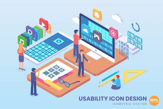 Vector ilustración de diseño de icono de usabilidad isométrica