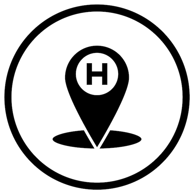 Ilustración del diseño del icono vectorial de la ubicación del hospital