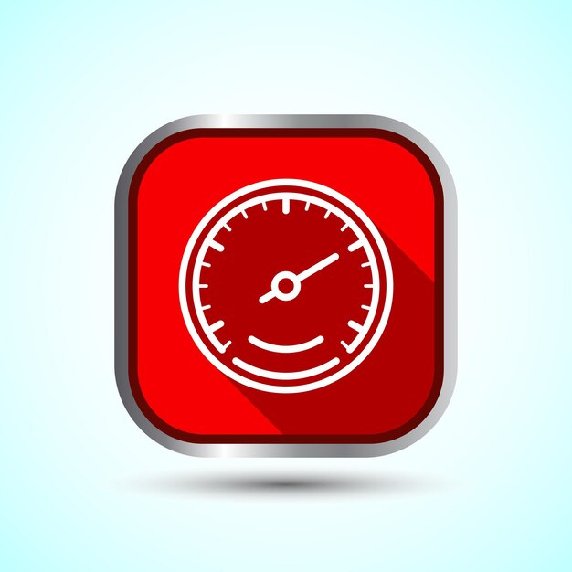 Ilustración del diseño del icono del velocímetro Símbolo del letrero del indicador de velocidad Diseño del botón de sombra roja