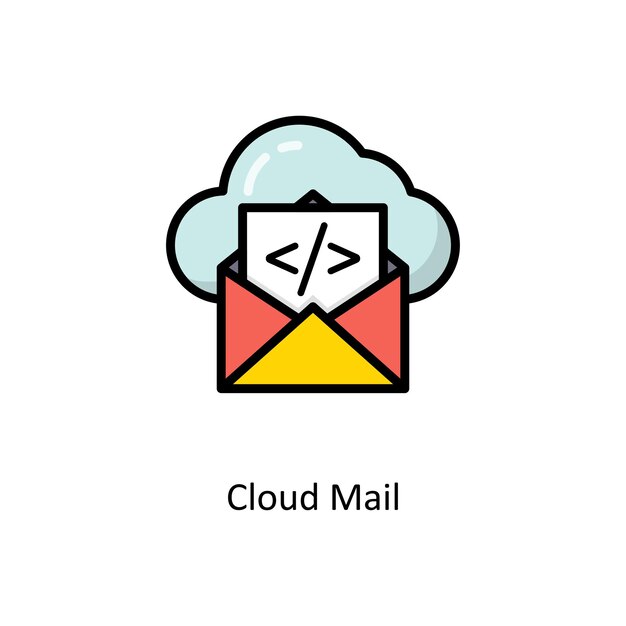 Ilustración de diseño de iconos de contorno lleno de vectores de correo en la nube