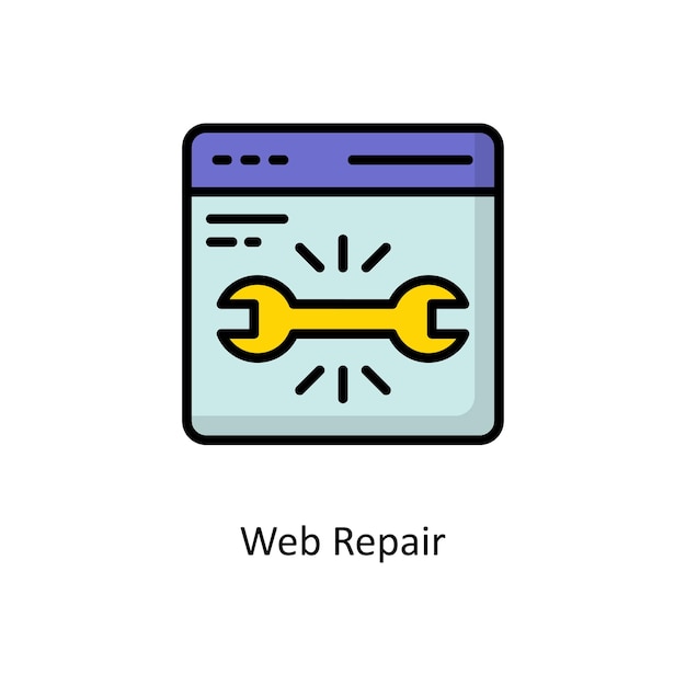 Ilustración de diseño de iconos de contorno lleno de vectores de reparación web