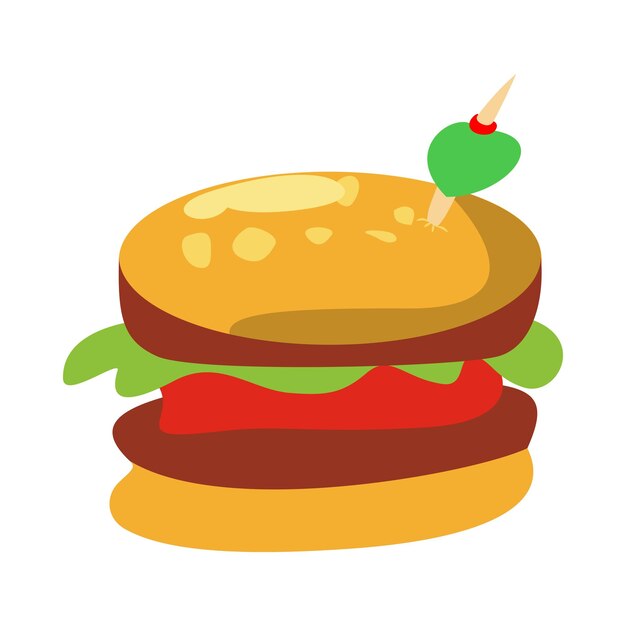 Ilustración de diseño de ilustración de vector de hamburguesa de diseño plano de hamburguesa deliciosa