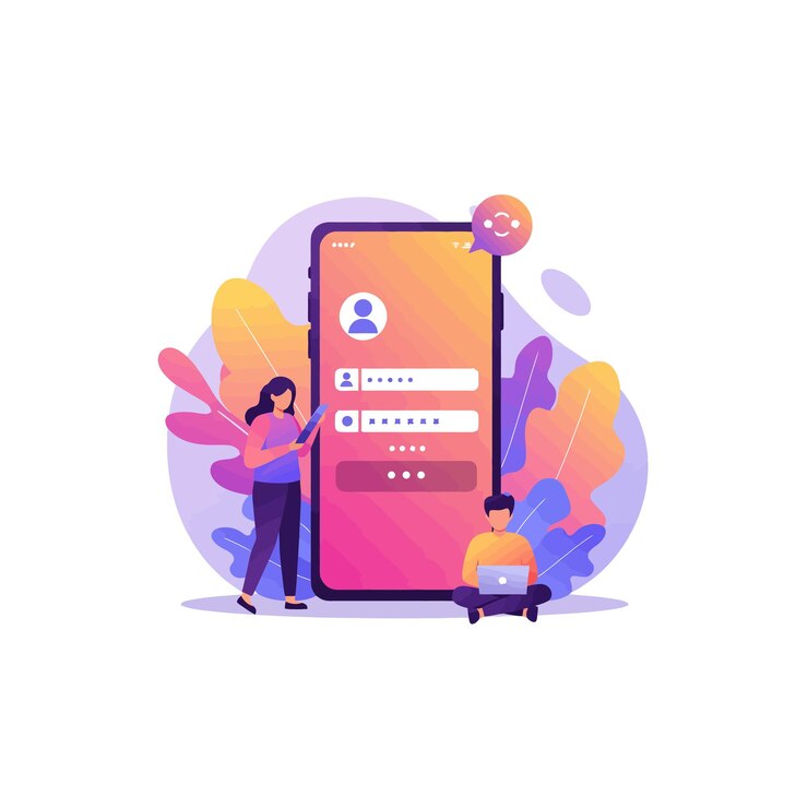 Vector ilustración del diseño de inicio de sesión de la aplicación móvil con los usuarios