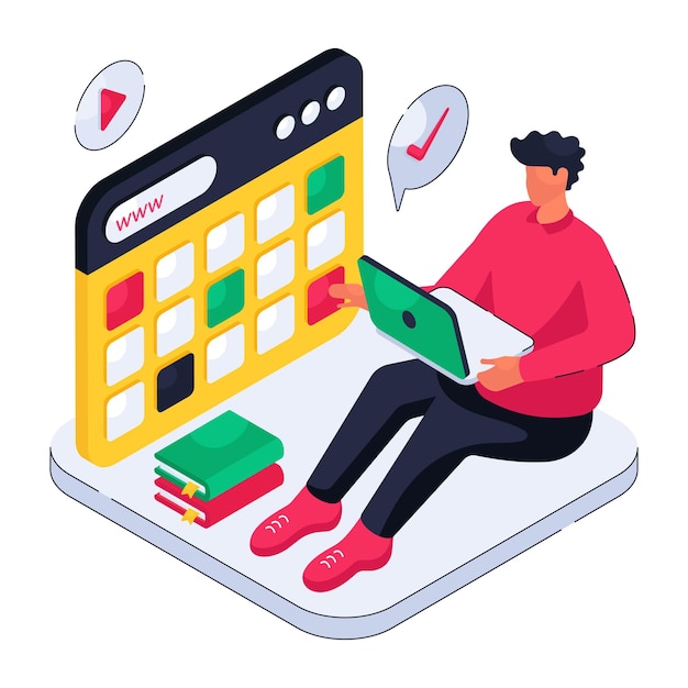 Una ilustración de diseño isométrico del calendario web