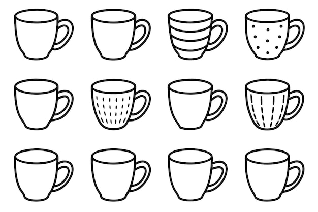 Ilustración del diseño de la línea de la taza de arte estilo de la tazón de té