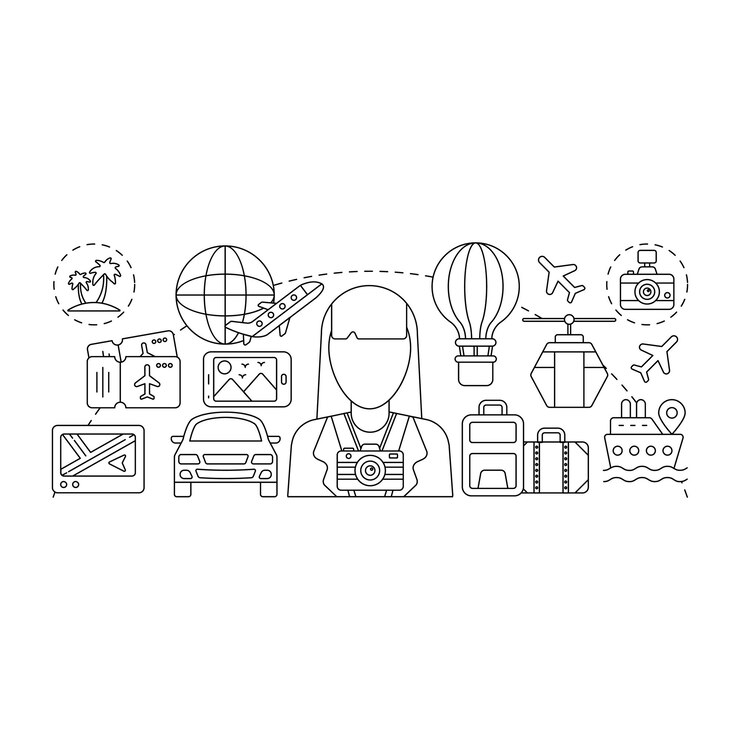 Vector ilustración de diseño lineal de concepción de viajes y recorridos.