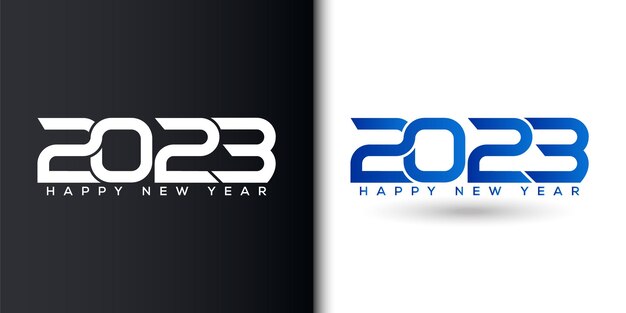 Ilustración de diseño de logotipo de banner de feliz año nuevo 2023, texto de feliz año nuevo 2023