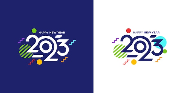 Vector ilustración de diseño de logotipo de banner de feliz año nuevo 2023, vector de año nuevo creativo y colorido 2023