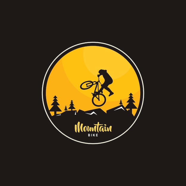 Ilustración de diseño de logotipo de bicicleta de montaña, silueta de bicicleta