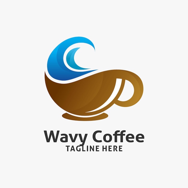 Ilustración de diseño de logotipo de café de onda