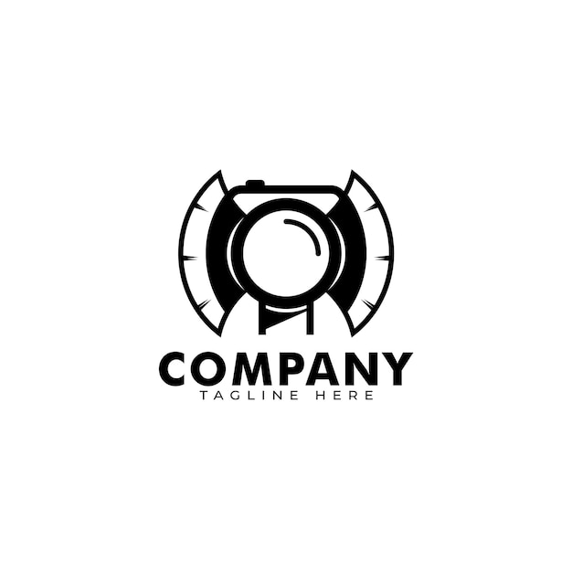 Ilustración de diseño de logotipo de cámara y hacha