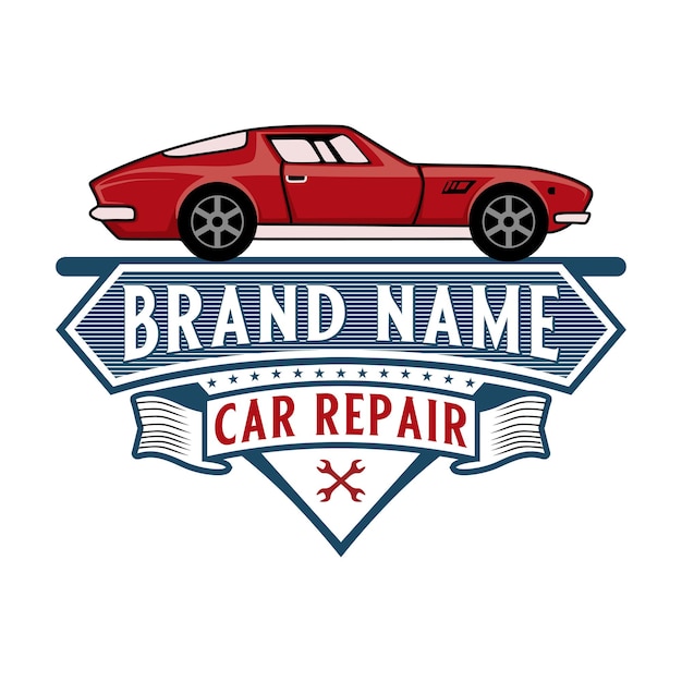 Ilustración de diseño de logotipo de coche clásico de lujo tema de coche y garaje con rayas para garaje de coche o re