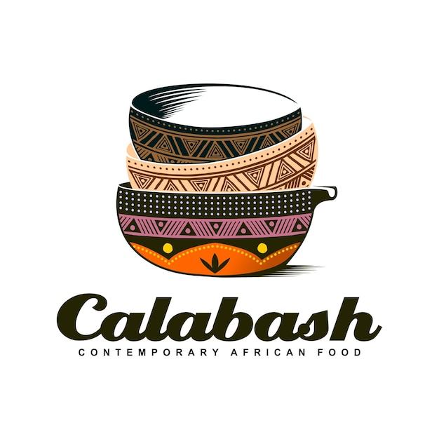 Ilustración de diseño de logotipo colorido cuenco de calabaza africana tradicional