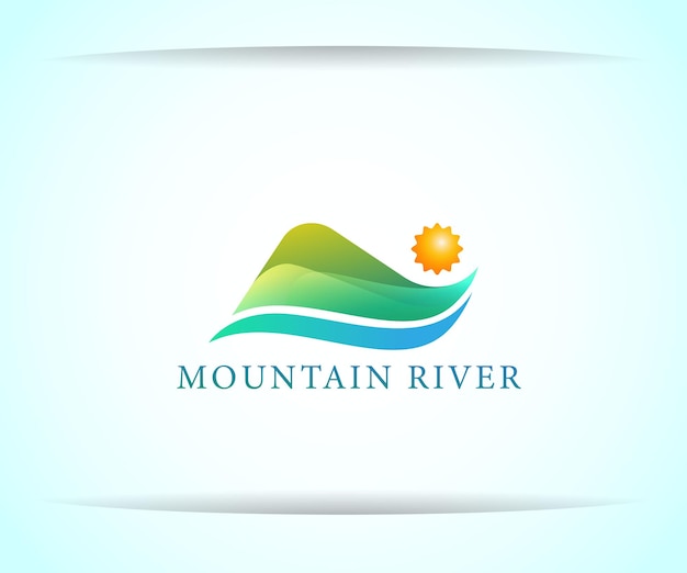 Ilustración de diseño de logotipo combinado sea sun y mountain