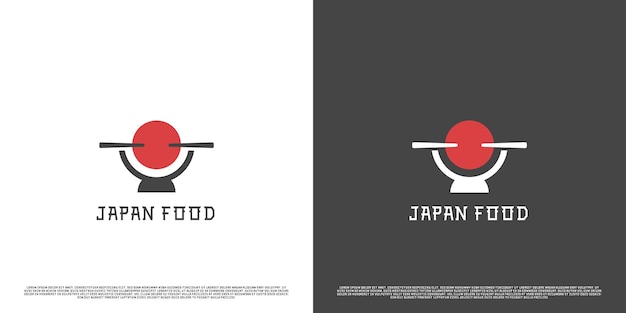 Ilustración de diseño de logotipo de comida japonesa palillos japoneses asiáticos cuenco silueta plana Simple asiático