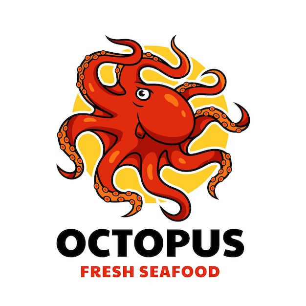 Ilustración de diseño de logotipo de comida de mar de restaurante de pulpo