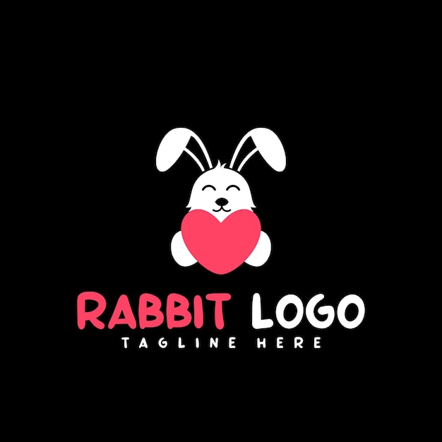 Vector ilustración de diseño de logotipo de conejo y amor para logotipo de empresa y comunidad