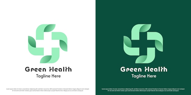 Ilustración del diseño del logotipo de la cruz de la salud Cruz más forma eco bienestar verde salud natural paciente