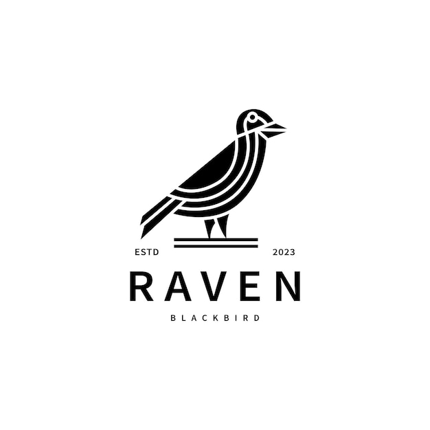 Ilustración del diseño del logotipo del cuervo pájaro negro 3