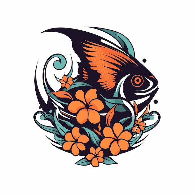 Ilustración de diseño de logotipo dibujado a mano de flor de pescado