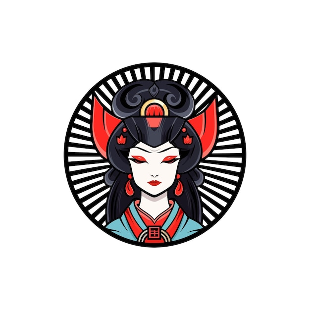 ilustración de diseño de logotipo dibujado a mano de geisha japonesa