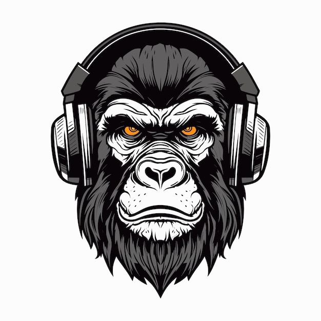 Ilustración de diseño de logotipo dibujado a mano de gorila