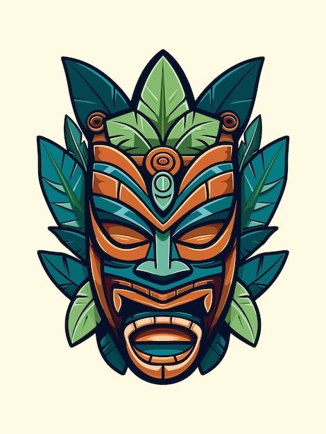 Ilustración de diseño de logotipo dibujado a mano tribal de máscara tiki de madera