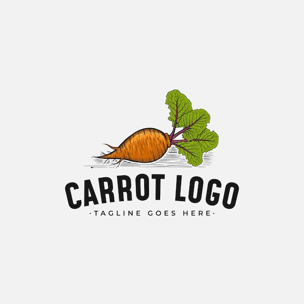 Ilustración del diseño del logotipo dibujado a mano de la zanahoria para carrot farm