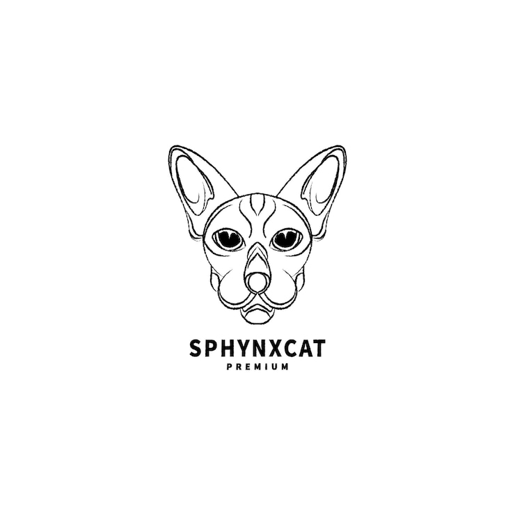 Vector ilustración de diseño de logotipo de dibujo de cabeza de gato sphynx